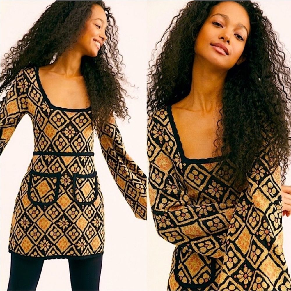 Alice McCall Black and Gold Patterned Mini Dress